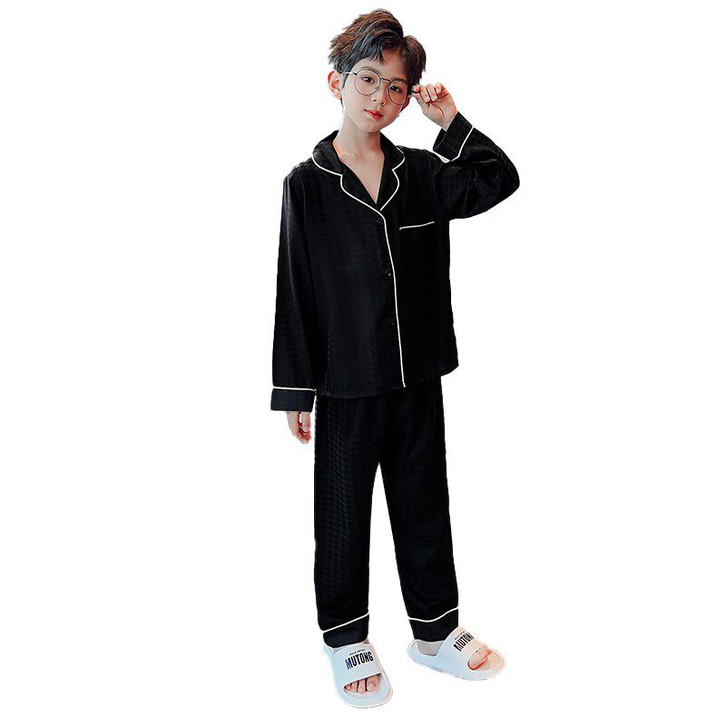 男童冰丝睡衣春秋夏季薄款儿童长袖空调服套装洋气大童男孩家居服