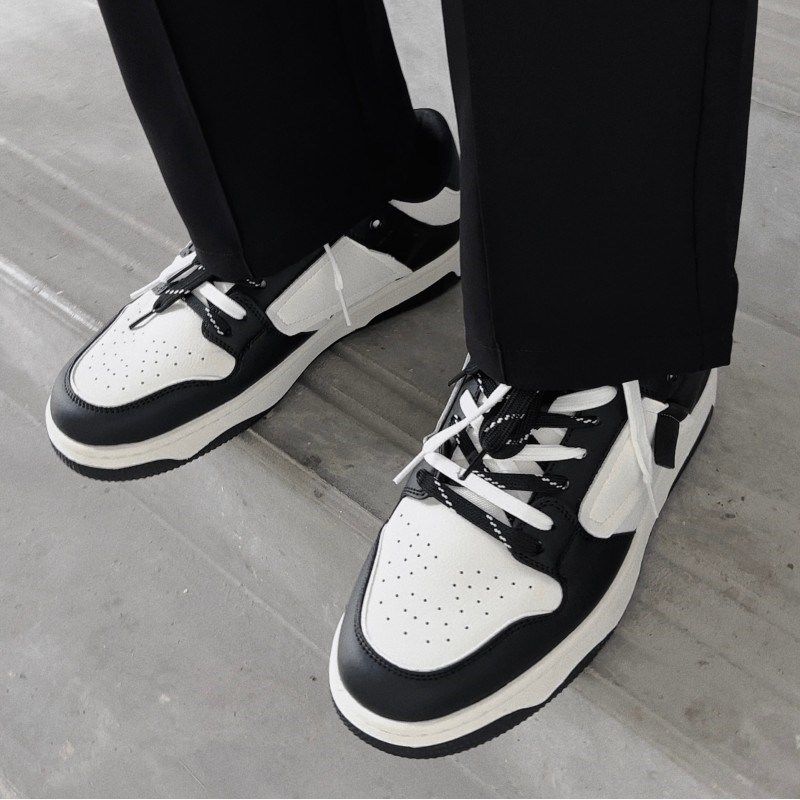 抱走推土机春夏款情侣板鞋男女鞋黑白撞色透气情侣男士运动休闲鞋