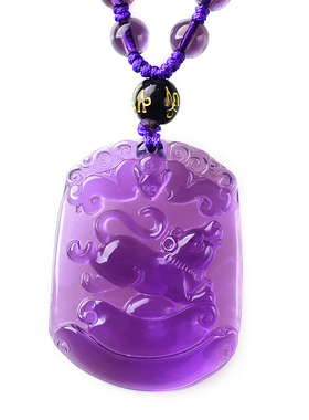 263 紫色水晶吊坠十二生肖项链鼠牛虎兔龙蛇马羊猴鸡狗猪男女款礼