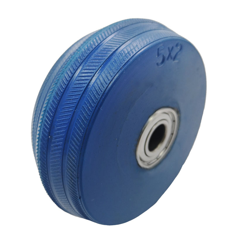 重型6寸铸铁蓝i弹橡胶轮 4-8寸静音单轮手推车轮子 实心万向脚轮