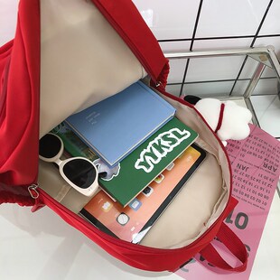 红色书包大学生2024新款双肩包女大容量女生大红色电脑背包肩包红