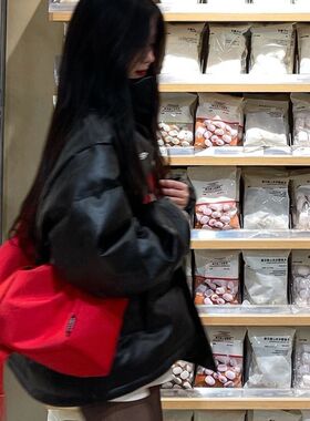 美式学院风潮流pu皮棉服外套女学C生冬季新款宽松加厚保暖立领棉