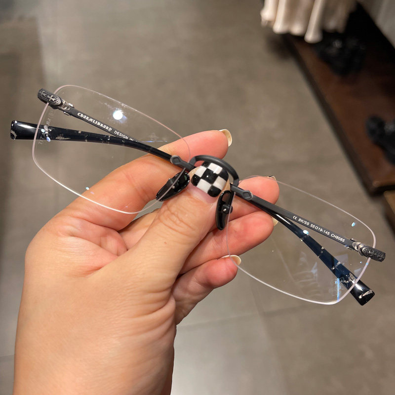 尅萝芯眼镜框架新品纯钛超轻无框孔窄框商务男女金色可配近视镜