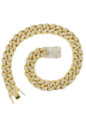 合金莱茵石 2f0mm粗镶钻古巴钻链 cuban link 大角圆形串环Chain