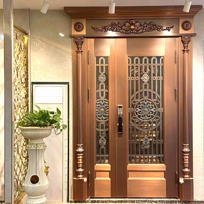 铜门别墅大门入户门通风透气w单门家用玻璃子母门防盗深圳工厂定