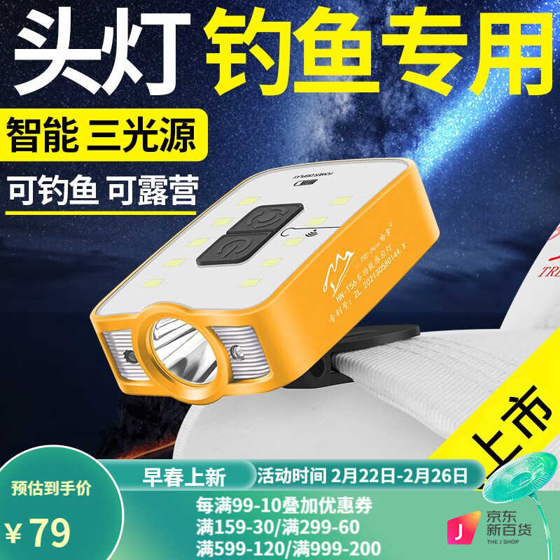 哈拿头灯超长续航强光感应钓鱼上饵专用夹帽头戴式夜钓灯HN-T56感