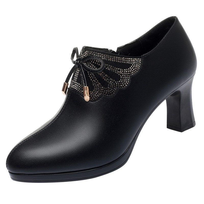 单鞋女深口鞋妈妈鞋真皮软底休闲百搭春秋高跟防水台中年女士皮鞋,女鞋,深口单鞋,淘宝优惠券,粉丝福利购,淘宝优惠卷