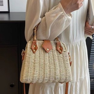 韩版斜挎草编包新款时尚手提草包编织包度假沙滩包女包百搭藤编包