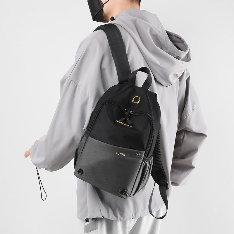 男士小型双肩包小容量平板背包黑色帆布男包旅行运动牛津布男包