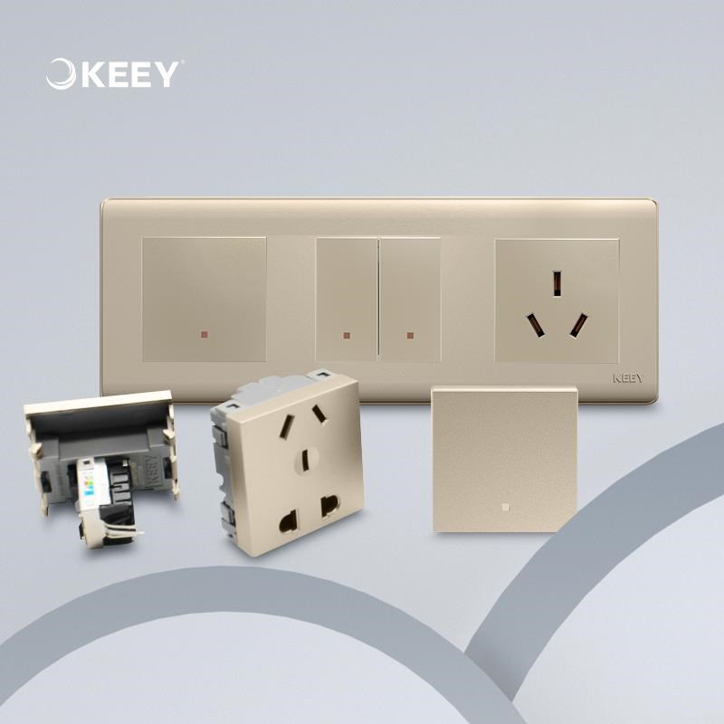 企一照明86型开关插座珠光砂金面板墙壁五孔插座带开关功能件模块