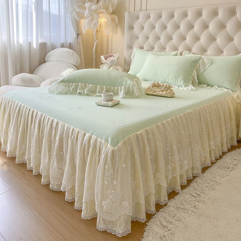 夏季花边夏被冰丝凉席四件套床裙款夏凉被公主风可机水洗空调软席,床上用品,冰丝席,淘宝优惠券,粉丝福利购,淘宝优惠卷