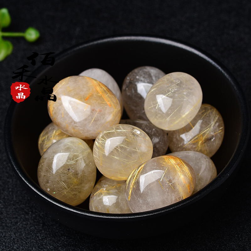 天然金发晶碎石j大颗粒摆件钛晶黄水晶原石鱼缸花盆造景装饰石