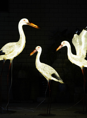 户外发光仙鹤雕塑白鹭景观造型灯园林亮化模型装饰V品白鹳白鹤摆