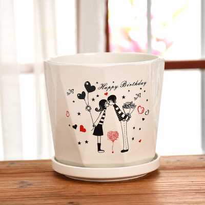 花盆陶瓷特大号带托盘大号简约绿萝兰花家用多肉花盆特价清仓包邮