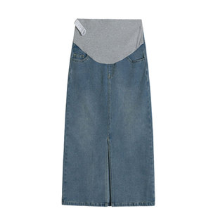 孕妇开叉半身裙2022秋冬季 包臀a字一步裙牛仔裙子外穿 显瘦中长款