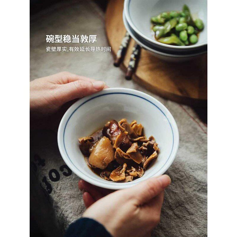 泽滕家 日式和风米饭碗家用陶瓷碗三角斗笠碗 青花瓷碗吃饭碗单个