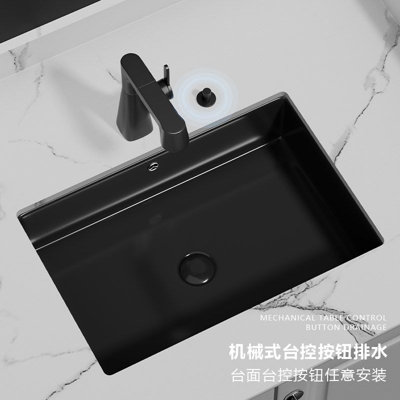 哑光黑台下盆陶瓷家用嵌入式洗手盆平底方形单盆卫生间洗脸池黑色