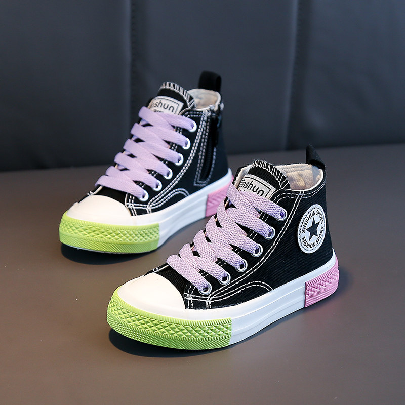 儿童帆布鞋女童高帮鞋春季新款男童鞋子透气软底布鞋春秋款板鞋潮