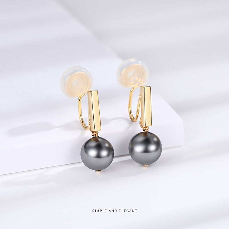 黑珍珠耳夹女无耳洞蚊香盘仙气z耳挂式耳钉长款无孔耳环紫黑色耳