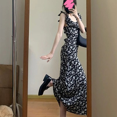 小飞袖175高i个子女生连衣裙超长到脚踝178及踝碎花加长版拖地裙