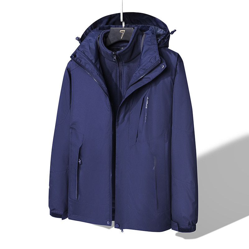 春秋季冲锋衣男中年爸爸外套上衣加绒加厚中老年男装夹克秋冬棉衣