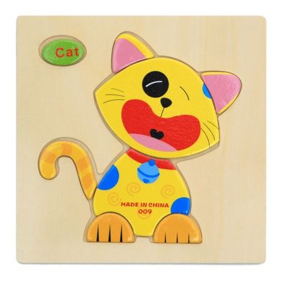 新品wooden colorful 3D cat puzzle toy early learning