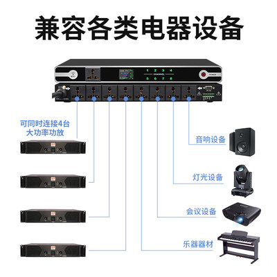 专业8路1d0路电源时序器舞台会议大功率插座顺序管理器保护控制器