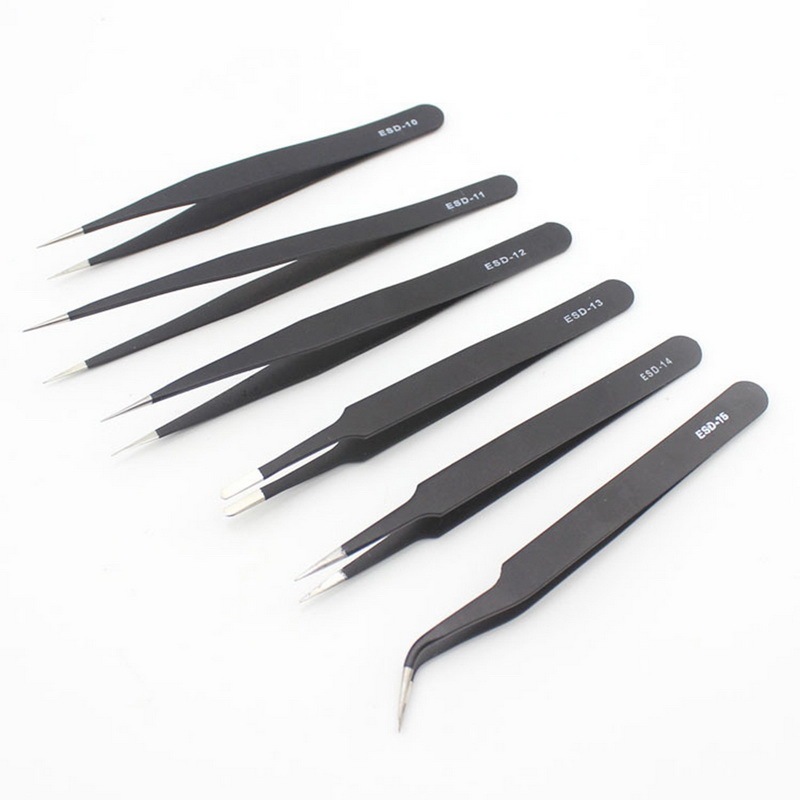 速发6PCs ESD Industrial Tweezers Anti- magnetic Stainless S