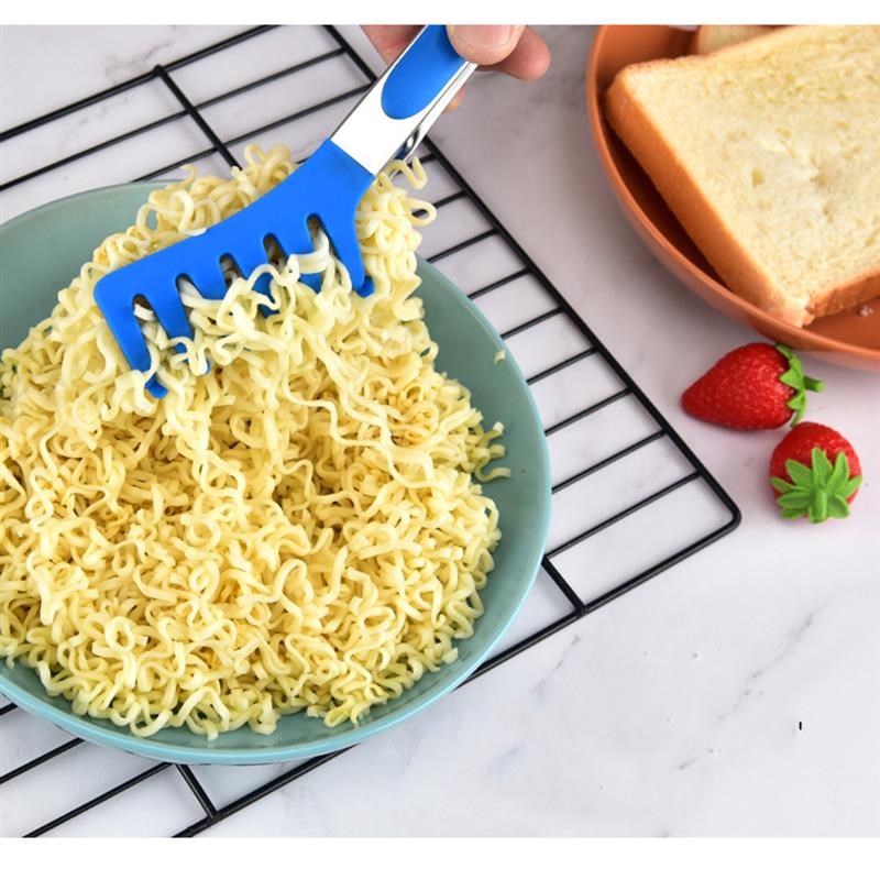 网红1pc Food Grade Silicone Pasta Tongs Non-Slip Stainless S