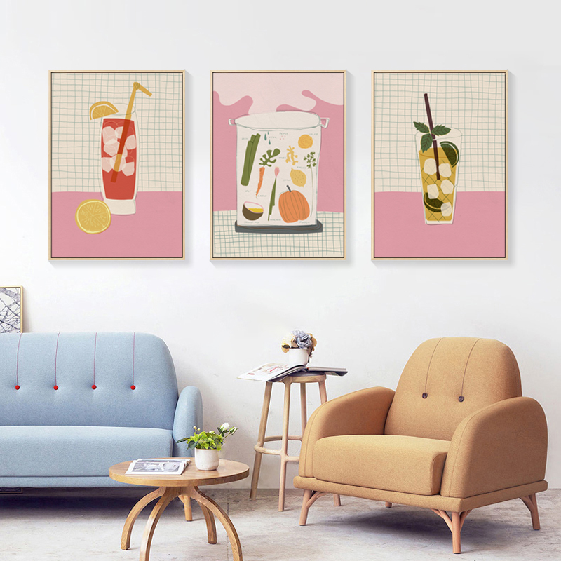 餐厅装饰画创意厨房人物粉色壁画甜品店奶茶店墙画果汁饮品店挂画图片