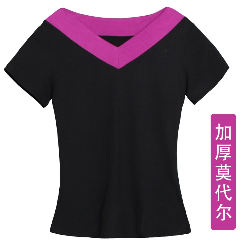 小众高货广场舞服装女夏天跳舞衣服舞蹈练功服短袖上衣加厚莫代尔