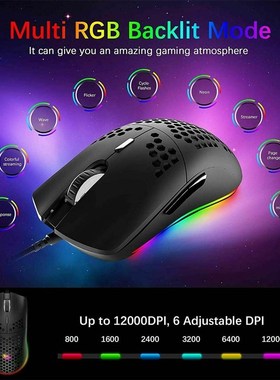 Hollow Out Mouse Wired Gaming Mouse USB 6 DPI Adjustable RGB