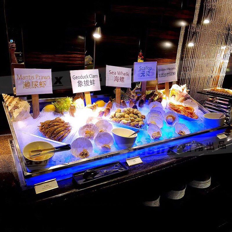 酒店自助餐冰槽鲑鱼海鲜冰台led发光刺身盘啤酒饮料压克力冰槽