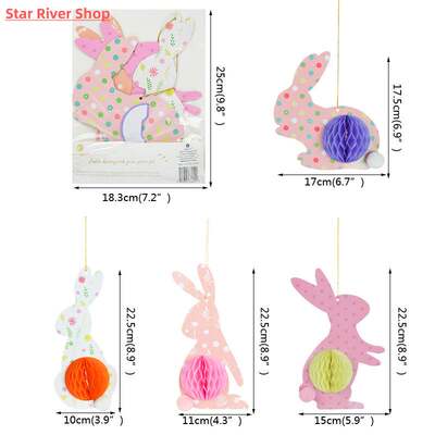 速发4Pcs Colorful Hanging Paper Bunny Decora Honeycomb Rabbi