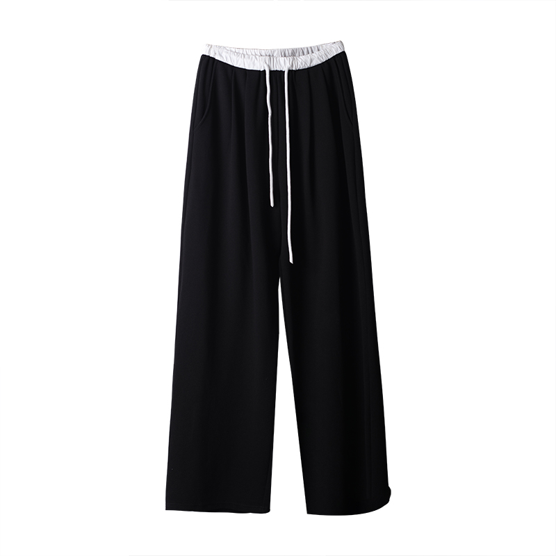 美式黑色运动裤女春秋冬宽松休闲加厚卫裤高个子加长针织阔腿裤子