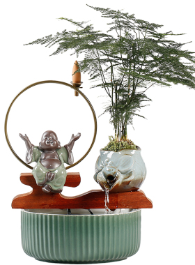 流水生财摆件循环水喷泉客厅办公室招财桌面创O意家居乔迁开业礼