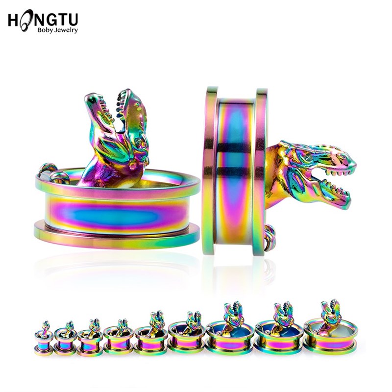 HONGTU 1 Pair Goat Dinosaur Surgical JSteel Ear Tunnel Plugs