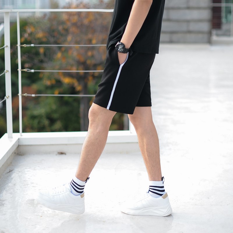 小众高货短裤男夏天韩版休闲裤男中裤潮运动风拼接宽松青年五分裤