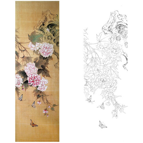 工笔画白描底稿芙蓉楚彦春复古风花鸟勾线实物打印稿尺寸可选CY13