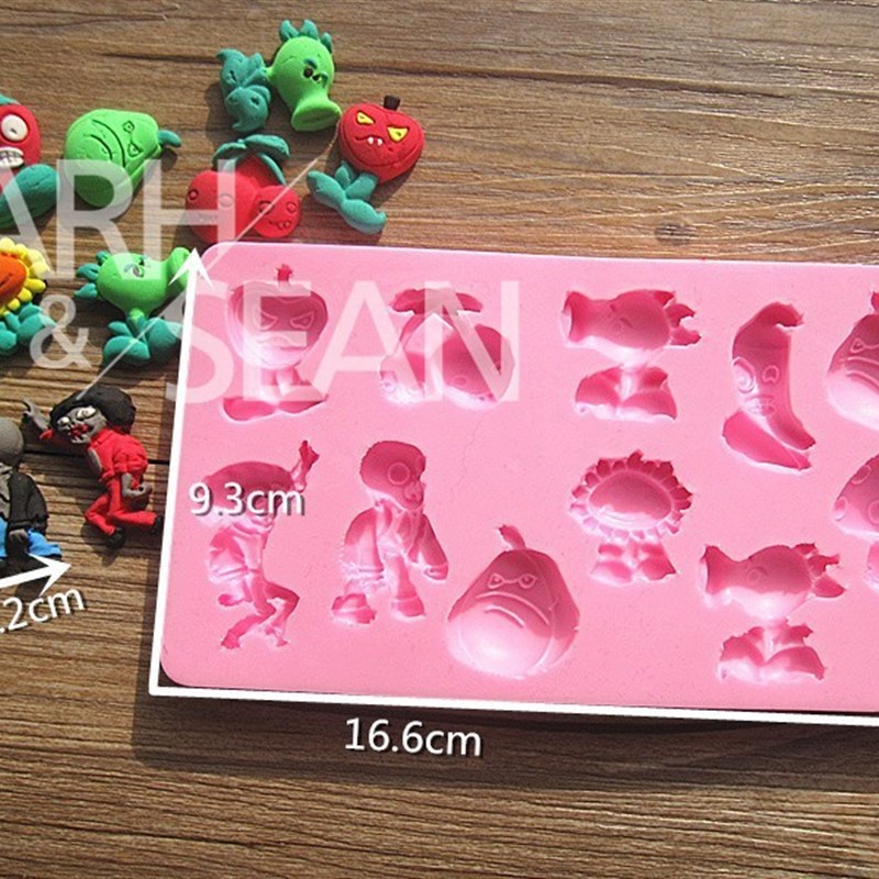 新品 植物大战僵尸模具 diy手工巧克力硅胶模具 手工皂立体翻糖模