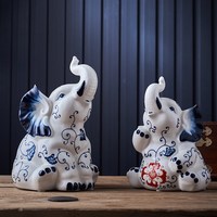 客莊擺件陶動物工藝品禮品擺件家居客廳電視柜裝飾品大象瓷陶新中