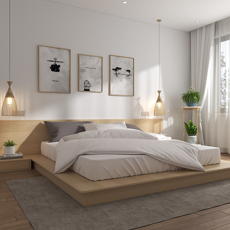5米榻榻米落地低床北欧简约现代酒店床卧室双人地台床矮床