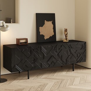 全实木电视机柜客厅家用落地新中式收纳储物小户型黑色现代简约柜