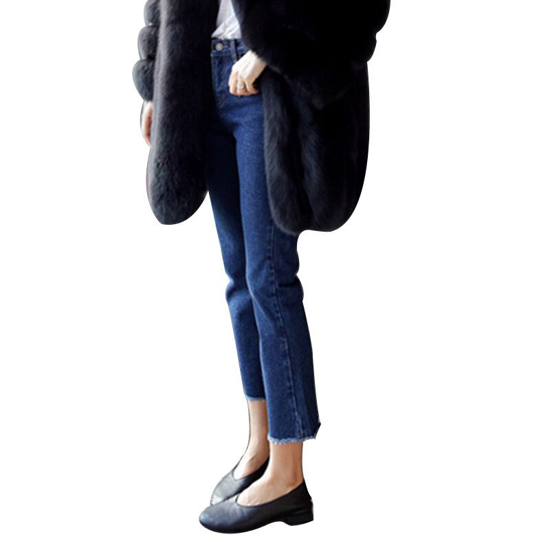 香港深蓝色直筒牛仔裤女九分2023新款秋季腰弹力宽X松显瘦八分裤