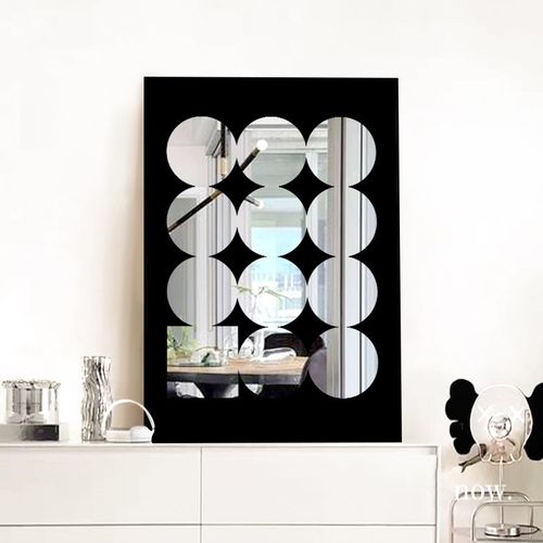 现代简约创意镜子画圆圈镜面装饰画抽象极简艺术桌面摆件黑白挂画