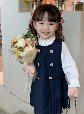 女童2023年春季黑色学院风抱婴袋裙儿童宝宝洋派宽松甜美吊带裙