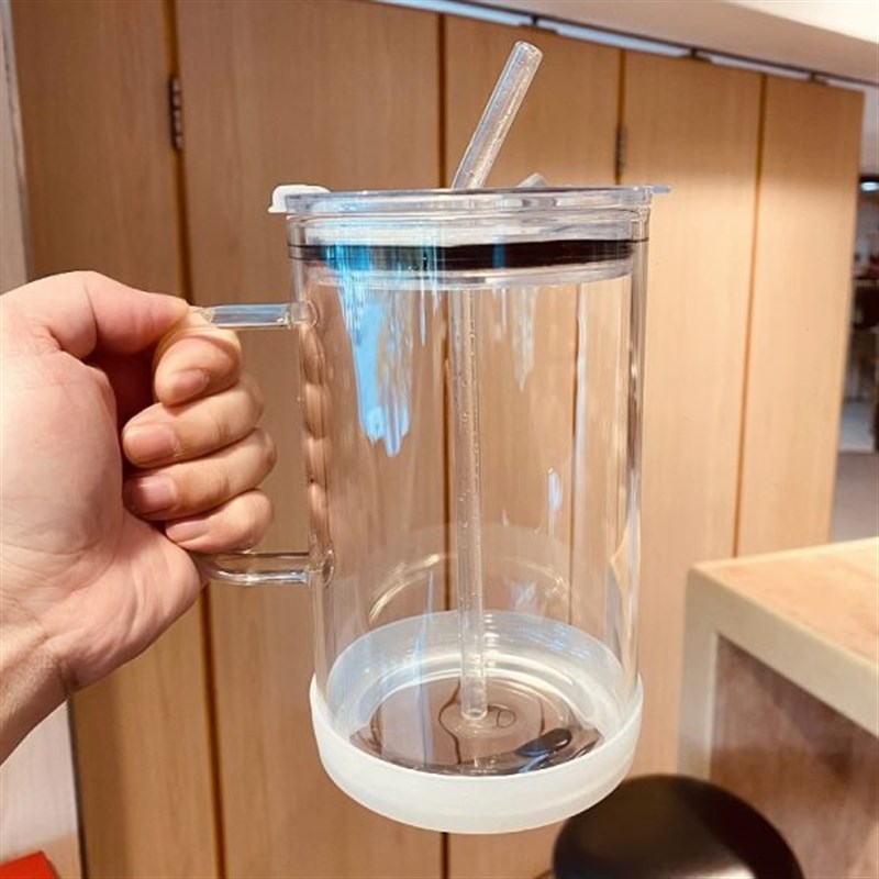 玻璃杯带把手吸管大容量带刻度y牛奶杯耐高温水杯男生办公室茶杯
