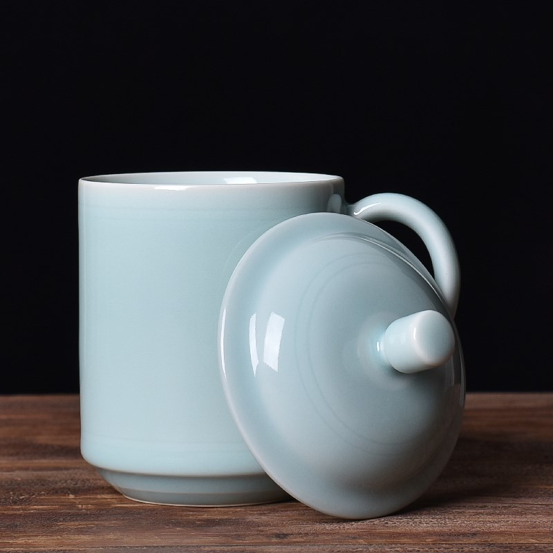 青瓷家用茶具礼品男女订做泡茶杯陶瓷带盖大号水杯个人会议杯