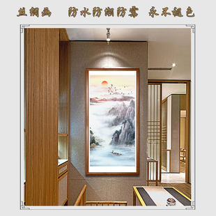 沙水背景墙中国风山山画挂画G办公室靠发招财卷轴装 客厅竖版 饰挂