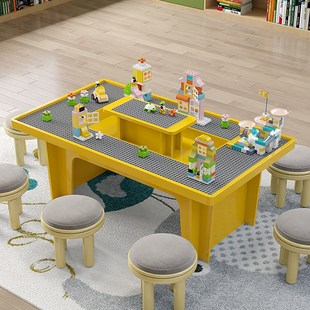 儿童实木积木桌子大尺寸商场用多功能益智大颗粒乐le高凹槽玩具桌